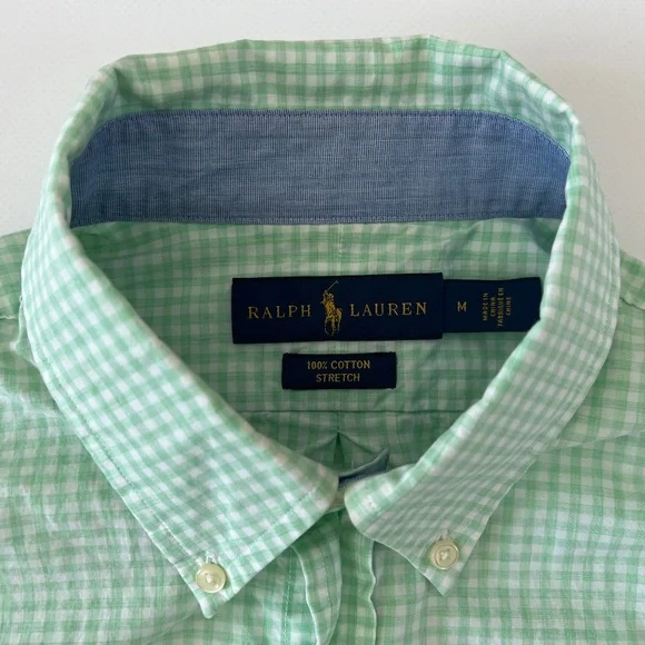 RALPH LAUREN Polo Mint Green Gingham Plaid Button Down Shirt Men M (Pink Pony) - Picture 5 of 12